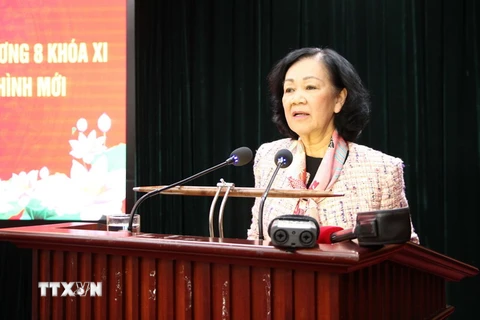 Trưởng ban Tổ chức Trung ương Trương Thị Mai phát biểu tại Hội nghị. (Ảnh: Nguyễn Cường/TTXVN)