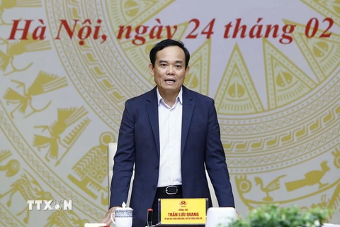 Phó Thủ tướng Trần Lưu Quang chủ trì Phiên họp thứ 3 trực tuyến với các địa phương về kết quả thực hiện các chương trình mục tiêu quốc gia năm 2022 và 2 tháng đầu năm 2023, nhiệm vụ, giải pháp trọng tâm trong thời giam tới. (Ảnh: An Đăng/TTXVN)
