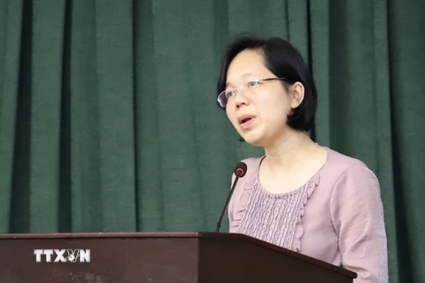 Bà Đàm Thị Vân Thoa, Trưởng ban Chính sách-Luật pháp của Trung ương Hội Liên hiệp Phụ nữ Việt Nam phát biểu. (Ảnh: Thanh Vũ/TTXVN)