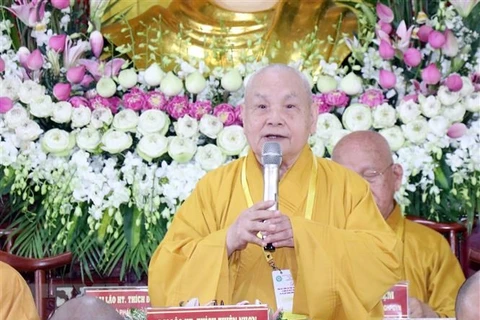 Hòa thượng Thích Thiện Nhơn, Chủ tịch Hội đồng Trị sự Giáo hội Phật giáo Việt Nam. (Ảnh: Xuân Khu/TTXVN)
