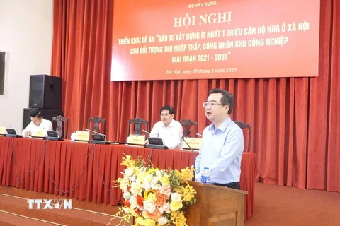 Bộ trưởng Bộ Xây dựng Nguyễn Thanh Nghị phát biểu tại Hội nghị. (Ảnh: Thu Hằng/Bnews/TTXVN)