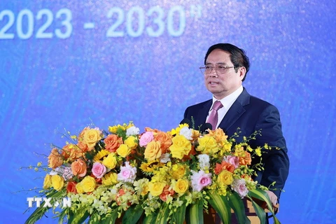 Thủ tướng Phạm Minh Chính phát động Phong trào “Cả nước thi đua xây dựng xã hội học tập, đẩy mạnh học tập suốt đời giai đoạn 2023-2030.” (Ảnh: Dương Giang/TTXVN)