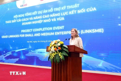 Bà Aler Grubbs, Giám đốc Quốc gia Cơ quan phát triển quốc tế Hoa Kỳ (USAID) phát biểu. (Ảnh: Phạm Kiên/TTXVN)