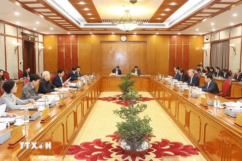 Tổng Bí thư Nguyễn Phú Trọng chủ trì một cuộc họp Bộ Chính trị và Ban Bí thư. (Ảnh: Trí Dũn/TTXVN)