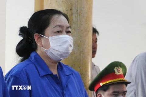 Bị cáo Nguyễn Thị Kim Hạnh tại phiên tòa sơ thẩm. (Ảnh: Công Mạo/TTXVN)