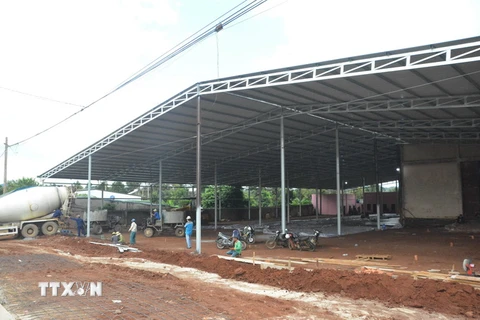 Một kho, vựa sầu riêng đang được xây dựng tại xã Ea Kênh, huyện Krông Pắc, bị xử lý hành chính vì xây dựng sai giấy phép. (Ảnh: Tuấn Anh/TTXVN)