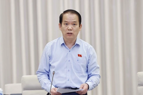 Chủ nhiệm Ủy ban Pháp luật của Quốc hội Hoàng Thanh Tùng trình bày báo cáo. (Ảnh: Doãn Tấn/TTXVN)