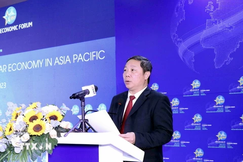 Phó Chủ tịch Ủy ban Nhân dân Thành phố Hồ Chí Minh Dương Anh Đức phát biểu tại một phiên thảo luận. (Ảnh: Hồng Giang/TTXVN)