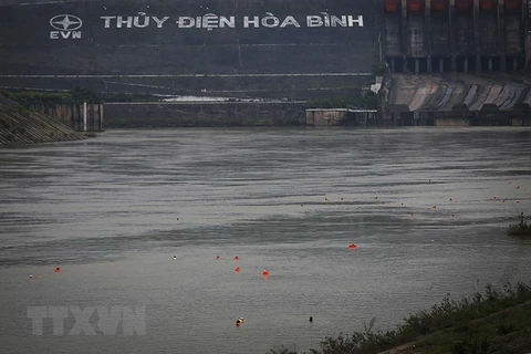 Nước sông Đà đang dâng cao và dòng chảy mạnh rất nguy hiểm. (Ảnh: Trọng Đạt/TTXVN)