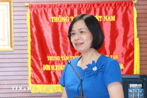 Bà Vũ Việt Trang, Tổng Giám đốc Thông tấn xã Việt Nam phát biểu tại Lễ ký kết. (Ảnh: Phương Hoa/TTXVN)
