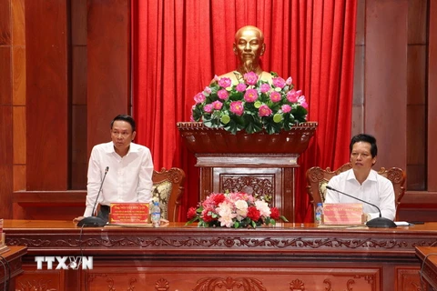 Phó Chủ tịch Thường trực Trung ương Hội Nhà báo Việt Nam Nguyễn Đức Lợi phát biểu tại buổi làm việc. (Ảnh: Minh Trí/TTXVN)