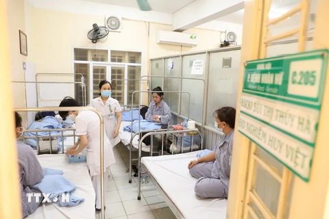 Bệnh nhân điều trị sốt xuất huyết tại Bệnh viện Hữu nghị Việt Nam-Cuba. (Ảnh: Minh Quyết/TTXVN)