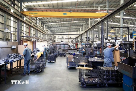 Xưởng sản xuất của Công ty Cơ khí Động lực Toàn Cầu, doanh nghiệp có vốn đầu tư FDI tại khu công nghiệp Giang Điền, huyện Trảng Bom, tỉnh Đồng Nai. (Ảnh: Hồng Đạt/TTXVN) 