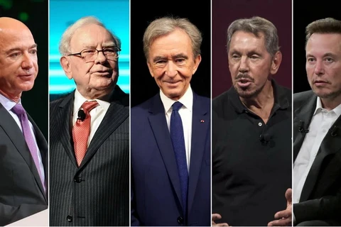 Jeff Bezos, Warren Buffett, Bernard Arnault, Larry Ellison và Elon Musk đã trở nên giàu có hơn rất nhiều trong những năm gần đây. (Nguồn: Getty Images