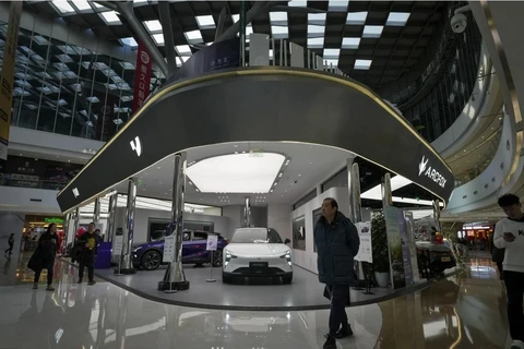 Một khu trung tâm mua sắm ở Bắc Kinh bán nhiều nhãn hiệu ôtô điện do Trung Quốc sản xuất. (Nguồn: AP)