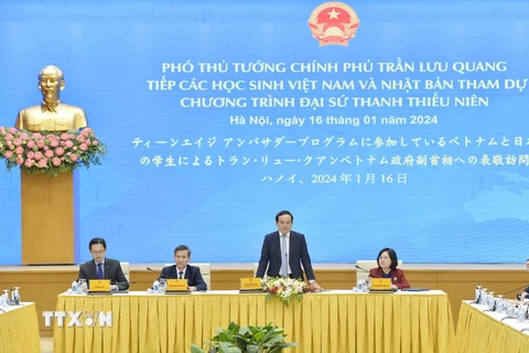 Phó Thủ tướng Trần Lưu Quang phát biểu tại buổi tiếp. (Ảnh: Minh Đức/TTXVN)