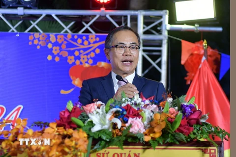 Đại sứ Việt Nam tại Thái Lan Phan Chí Thành phát biểu tại buổi lễ. (Ảnh: Huy Tiến/TTXVN)