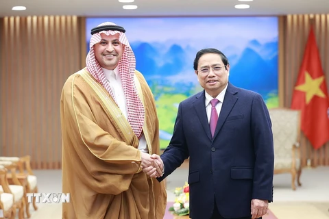 Thủ tướng Phạm Minh Chính tiếp Đại sứ Saudi Arabia tại Việt Nam Mohammed Ismaeil A. Dahlwy. (Ảnh: Dương Giang/TTXVN)