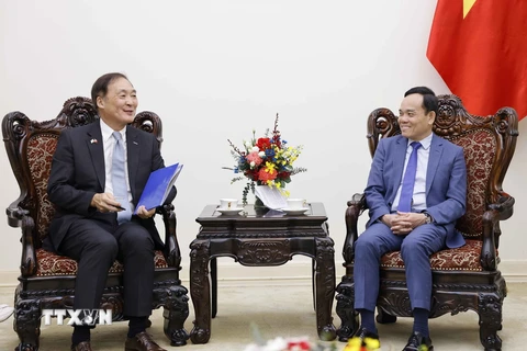 Phó Thủ tướng Trần Lưu Quang tiếp ông Chang Won Sam, Chủ tịch Cơ quan Hợp tác quốc tế Hàn Quốc (KOICA). (Ảnh: Doãn Tấn/TTXVN)