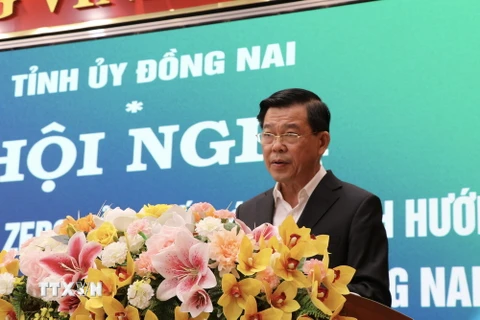 Bí thư Tỉnh ủy Đồng Nai Nguyễn Hồng Lĩnh phát biểu tại hội nghị. (Ảnh: Lê Xuân/TTXVN)