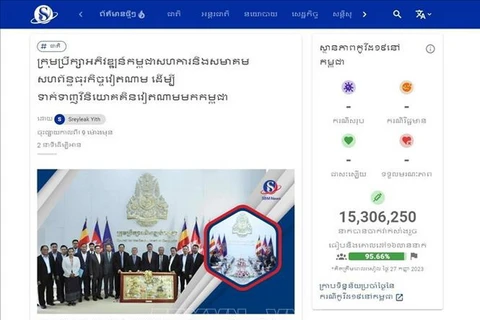 Bài viết trên trang chủ của “SBM News” với tiêu đề “Hội đồng Phát triển Campuchia phối hợp với Hiệp hội Doanh nghiệp Việt Nam-Campuchia thu hút các nhà đầu tư Việt Nam sang Campuchia” đăng ngày 08/3/2024. (Ảnh minh họa: TTXVN phát)