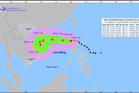 Hướng di chuyển của bão Trami. (Nguồn: Trung tâm Dự báo Khí tượng Thủy văn Quốc gia)