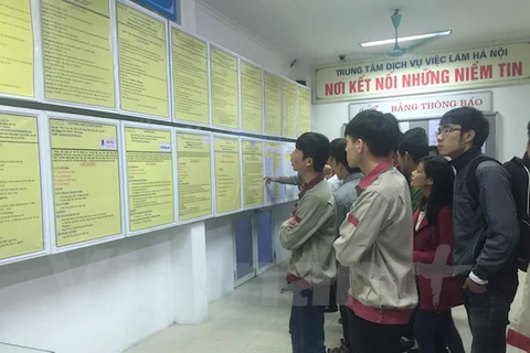 Thanh niên tìm việc tại trung tâm dịch vụ việc làm. (Ảnh: PV/Vietnam+)