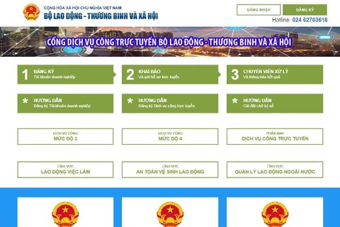 Cổng dịch vụ công trực tuyến của Bộ Lao động-Thương binh và Xã hội. (Ảnh: PV/Vietnam+)