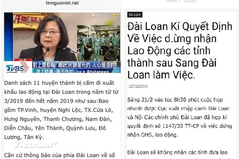 Các trang web đưa tin không chính xác về việc Đài Loan dừng tiếp nhận lao động Việt Nam. (Ảnh: PV/Vietnam+)