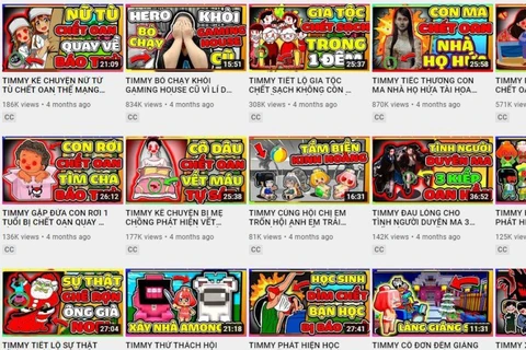 Kênh YouTube TIMMY TV với nhiều nội dung độc hại với trẻ em. (Ảnh: PV/Vietnam+)