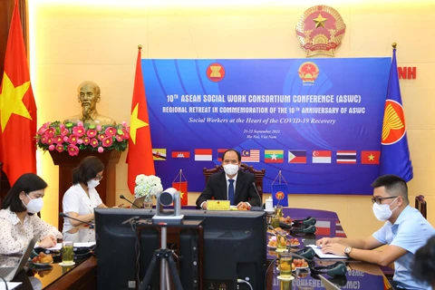 Bộ Lao động-Thương binh và Xã hội tổ chức Hội nghị Hiệp hội Nghề Công tác xã hội ASEAN lần thứ 10 theo hình thức trực tuyến. (Ảnh: PV/Vietnam+)