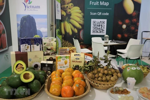 Các sản phẩm của Việt Nam được trưng bày tại Hội chợ trái cây Macfrut, Italy. (Ảnh minh họa: Trường Dụy/TTXVN)