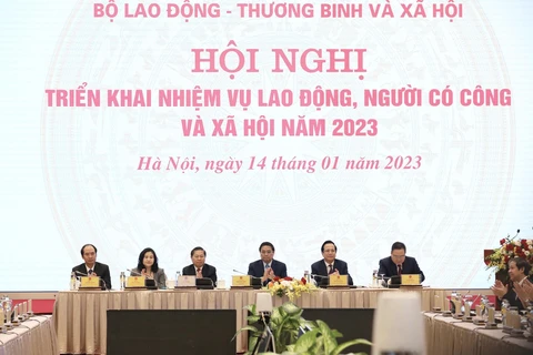 Hội nghị triển khai nhiệm vụ lao động, người có công và xã hội năm 2023. (Ảnh: Hoàng Hiếu/TTXVN) 
