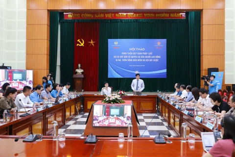 Hội thảo "Hoàn thiện quy định của pháp luật và cơ chế bảo vệ quyền lợi của người lao động bị nợ, trốn đóng bảo hiểm xã hội bắt buộc. (Ảnh: PV/Vietnam+)
