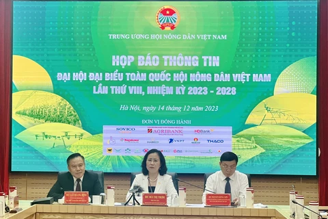 Họp báo thông tin về Đại hội đại biểu toàn quốc Hội Nông dân Việt Nam lần thứ VIII. (Ảnh: PV/Vietnam+)