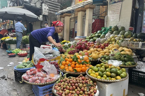 Hoa quả tươi mùa Hè năm nay tại Hà Nội đang duy trì ở mức giá khá dễ chịu. (Ảnh: PV/Vietnam+)