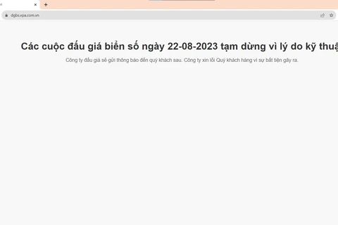 Trang web đấu giá biển ôtô số đẹp đã sập ngay trong ngày đầu tiên. (Ảnh chụp màn hình)