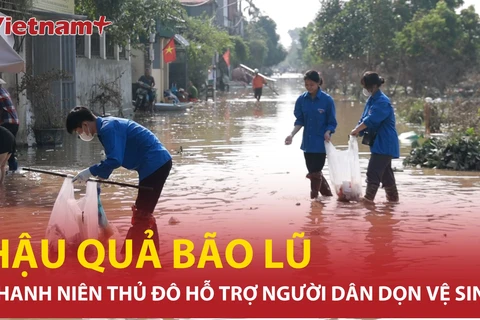 Thanh niên Thủ đô chung tay hỗ trợ dọn dẹp, khắc phục hậu quả sau bão lũ