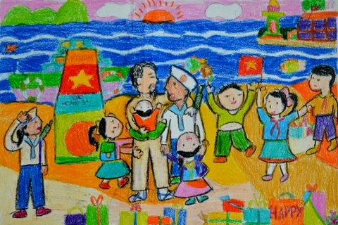 Bức tranh “Bác Hồ đến thăm huyện đảo Trường Sa” của Lê Anh Hoa (Lâm Đồng) đoạt giải Nhì. (Ảnh: BTC)