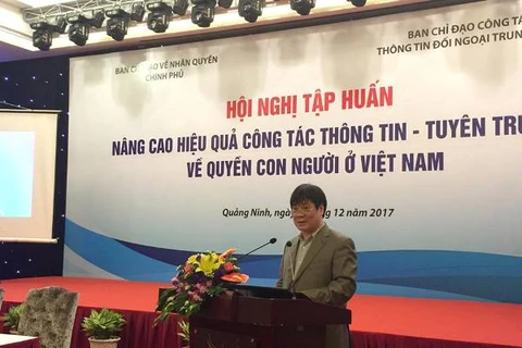 Chú thích: Ông Nguyễn Thanh Sơn, Chánh văn phòng thường trực Ban Chỉ đạo về Nhân quyền Chính phủ cho hay, Việt Nam đã đạt được nhiều thành tựu nổi bật về quyền con người. (Ảnh: T.H/Vietnam+)