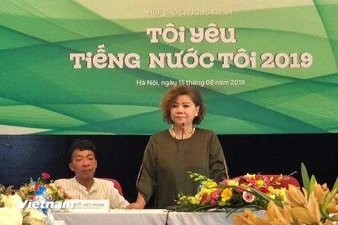 Nghệ sỹ nhân dân Thanh Hoa chia sẻ thông tin về liên hoan trong cuộc gặp gỡ báo chí chiều 15/8 tại Hà Nội. (Ảnh: PV/Vietnam+)