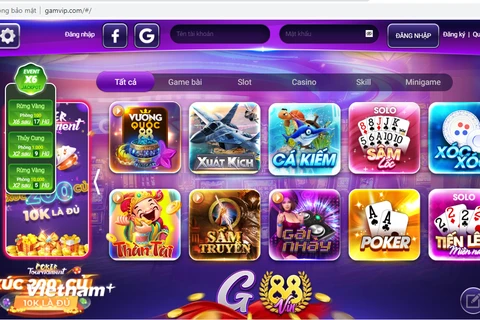 Giao diện của đường dây đánh bạc Gamvip.com (Ảnh chụp màn hình) 