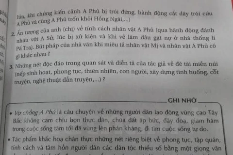 Phần nội dung sai trong sách giáo khoa Ngữ văn lớp 12, tập hai. (Ảnh: Phạm Mai/Vietnam+)