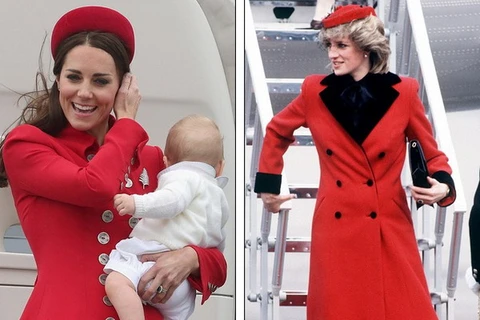Kate mặc măngtô đỏ y phong cách của Công nương Diana