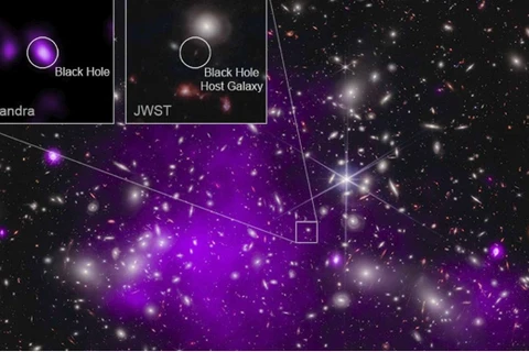 Hình ảnh hố đen khổng lồ do hai kính viễn vọng Chandra (trái) và James Webb thu được. (Nguồn: KSL)