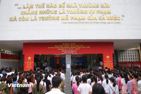 Đại học Sư phạm Hà Nội đã tổ chức 2 điểm bầu cử. (Ảnh: Minh Sơn/Vietnam+) 