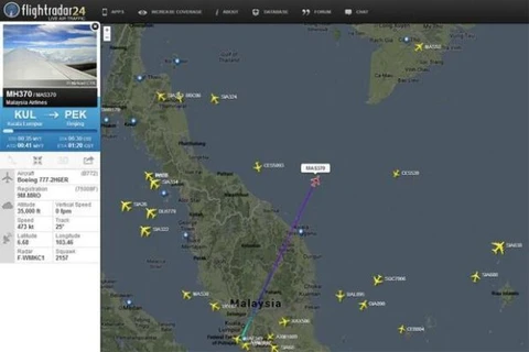 Vị trí chuyến bay MH370 trên radar trước khi mất liên lạc (Nguồn: FlightRadar)