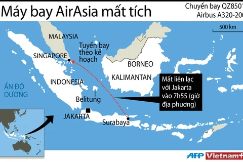 [Infographics] Tuyến đường của chiếc máy bay AirAsia bị mất tích