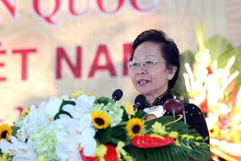Nguyên Phó chủ tịch nước Nguyễn Thị Doan phát biểu tại Đại hội Hội Khuyến học Việt Nam. (Ảnh: Quý Trung/TTXVN)