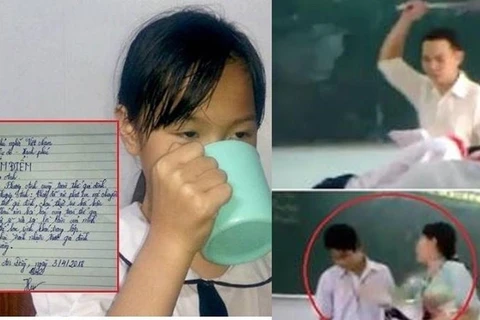 Giáo viên bạo hành học sinh, bắt uống nước giẻ lau bảng, gây bức xúc dư luận. (Nguồn: Laodong.vn)